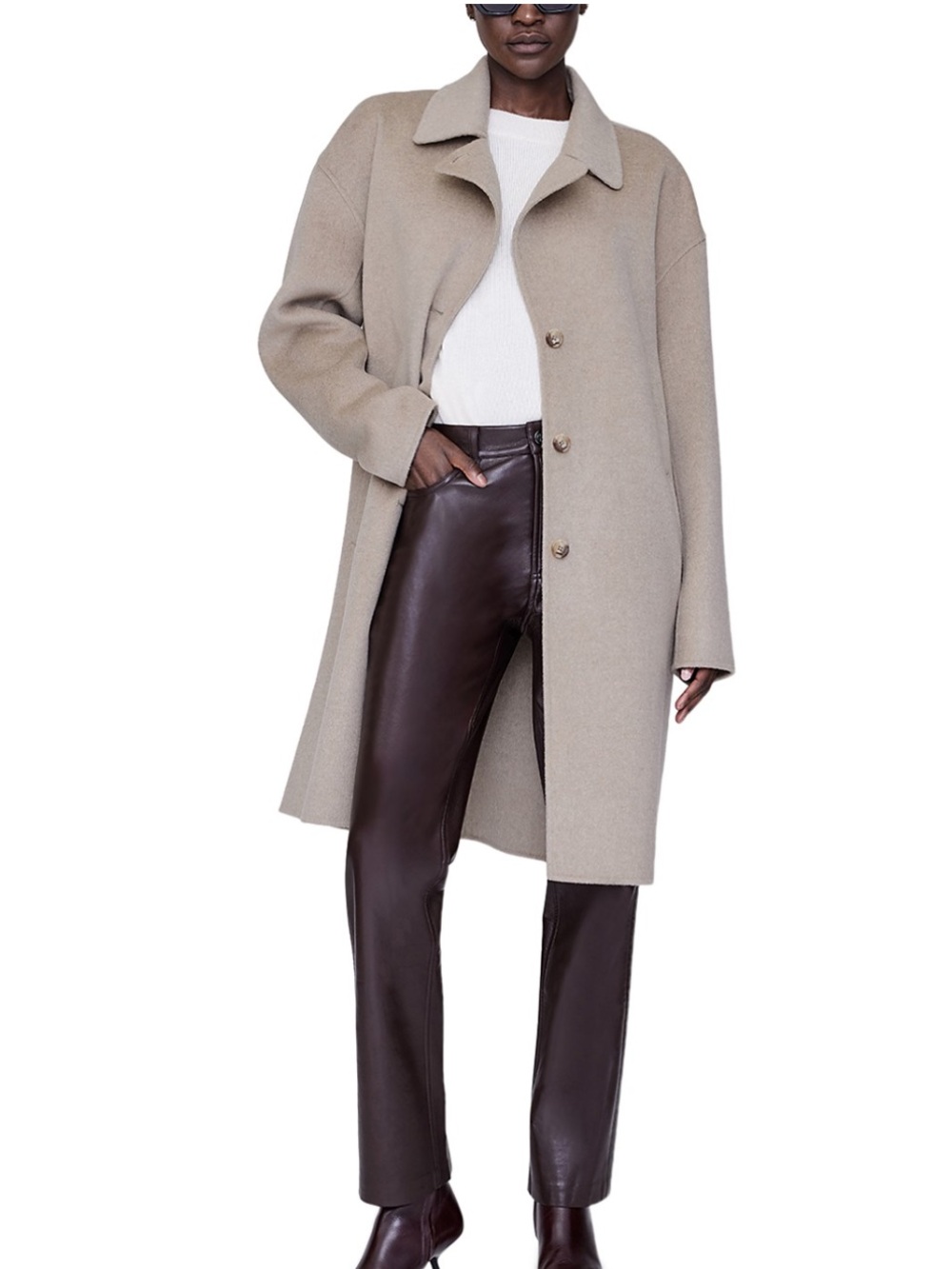 NWT Anine Bing Wool and Cashmere Long Coat Beige Size L